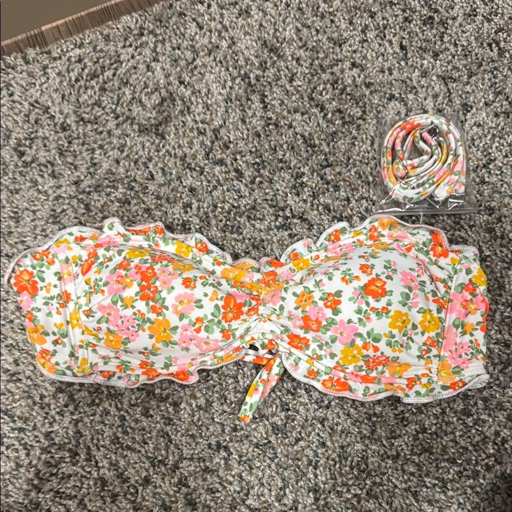 Floral Ruffle Bikini Top with Matching Scrunchie